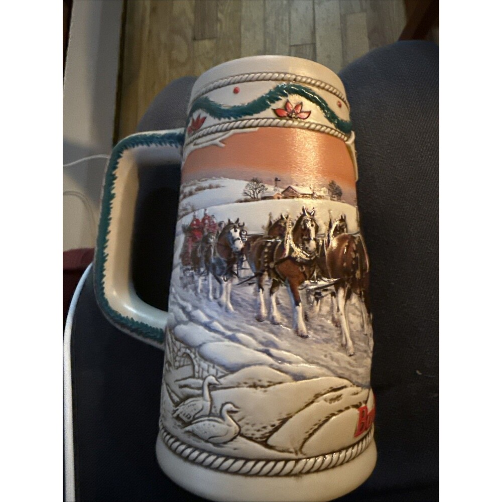 Vintage 1996 Budweiser Holiday Beer Stein Christmas Decor Beer Mug Breweriana